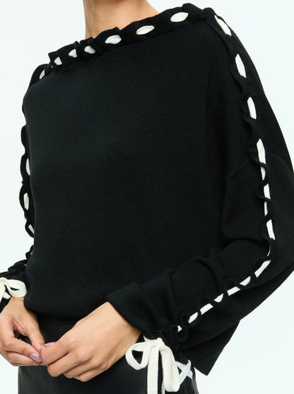 Calandra Lace Up Sleeve Pullover Black - Alice + Olivia