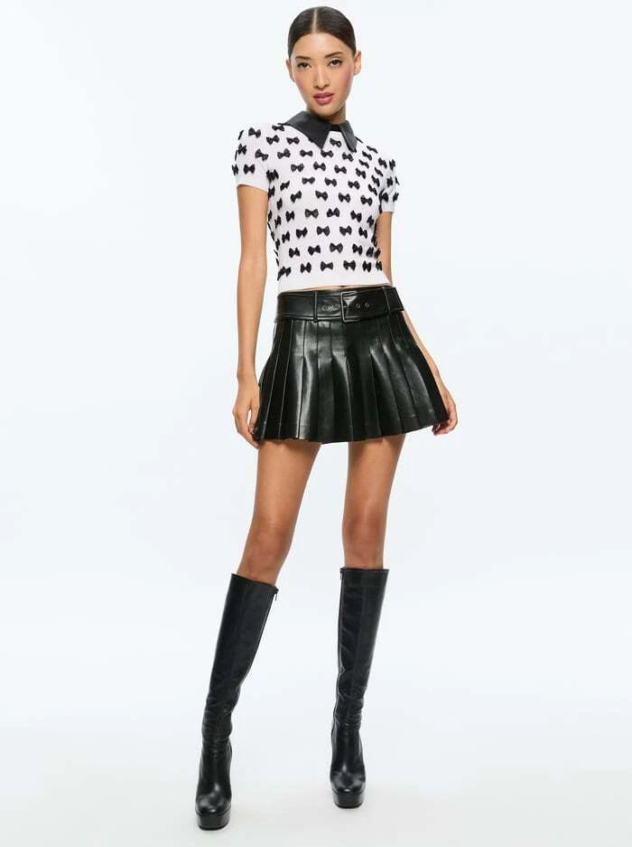 Ciara Short Sleeve Pullover Soft White/Black - Alice + Olivia