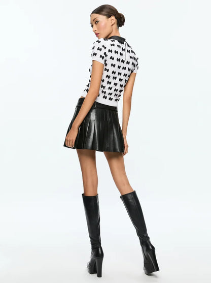 Ciara Short Sleeve Pullover Soft White/Black - Alice + Olivia