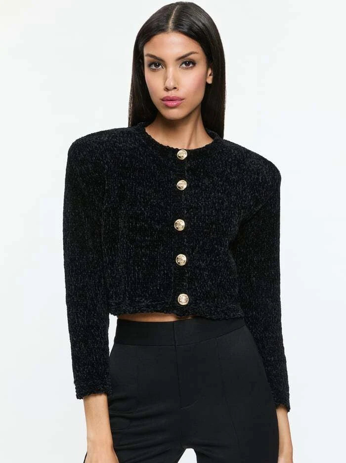 Breanna Chunky Knit Cardigan Black - Alice + Olivia