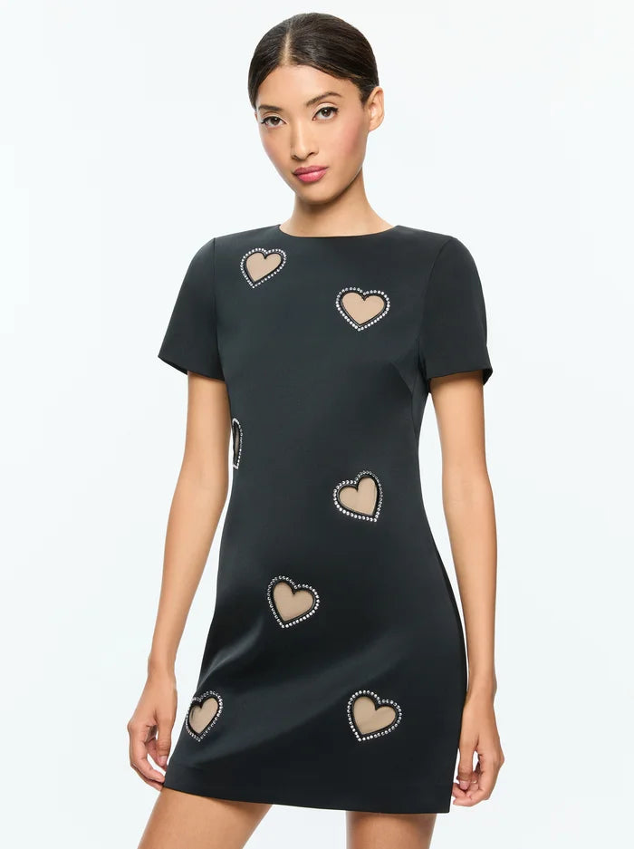 Clyde Embellished Shift Dress Black - Alice + Olivia