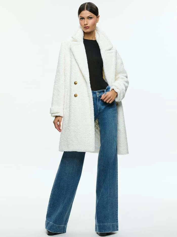 Townes Teddy Peacoat Off White - Alice + Olivia