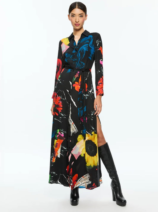 Chassidy Maxi Shirt Dress Azalea Floral - Alice + Olivia