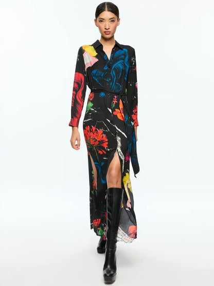 Chassidy Maxi Shirt Dress Azalea Floral - Alice + Olivia