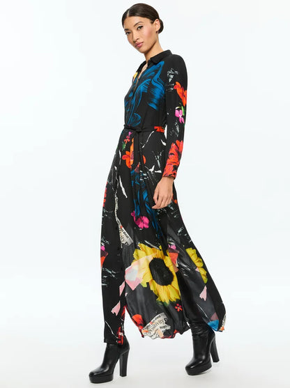 Chassidy Maxi Shirt Dress Azalea Floral - Alice + Olivia