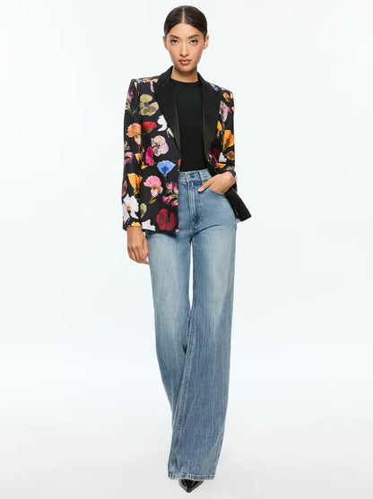 Hundley Notch Collar Fitted Blazer Timeless Blossom - Alice + Olivia