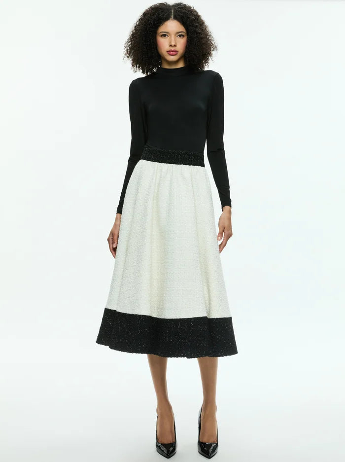 Chara Turtleneck Long Sleeve Full Flare Midi Dress - Alice + Olivia