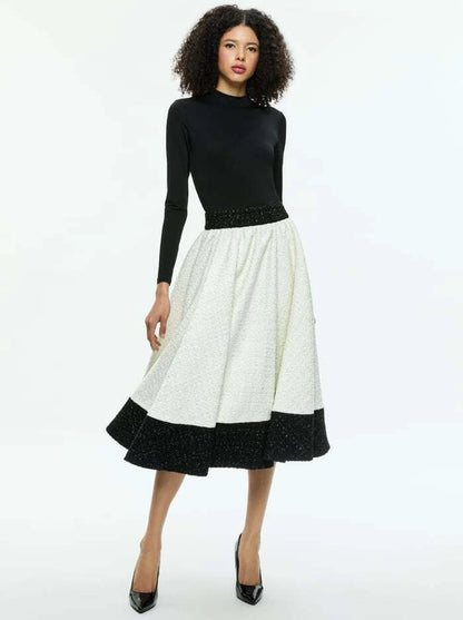 Chara Turtleneck Long Sleeve Full Flare Midi Dress - Alice + Olivia