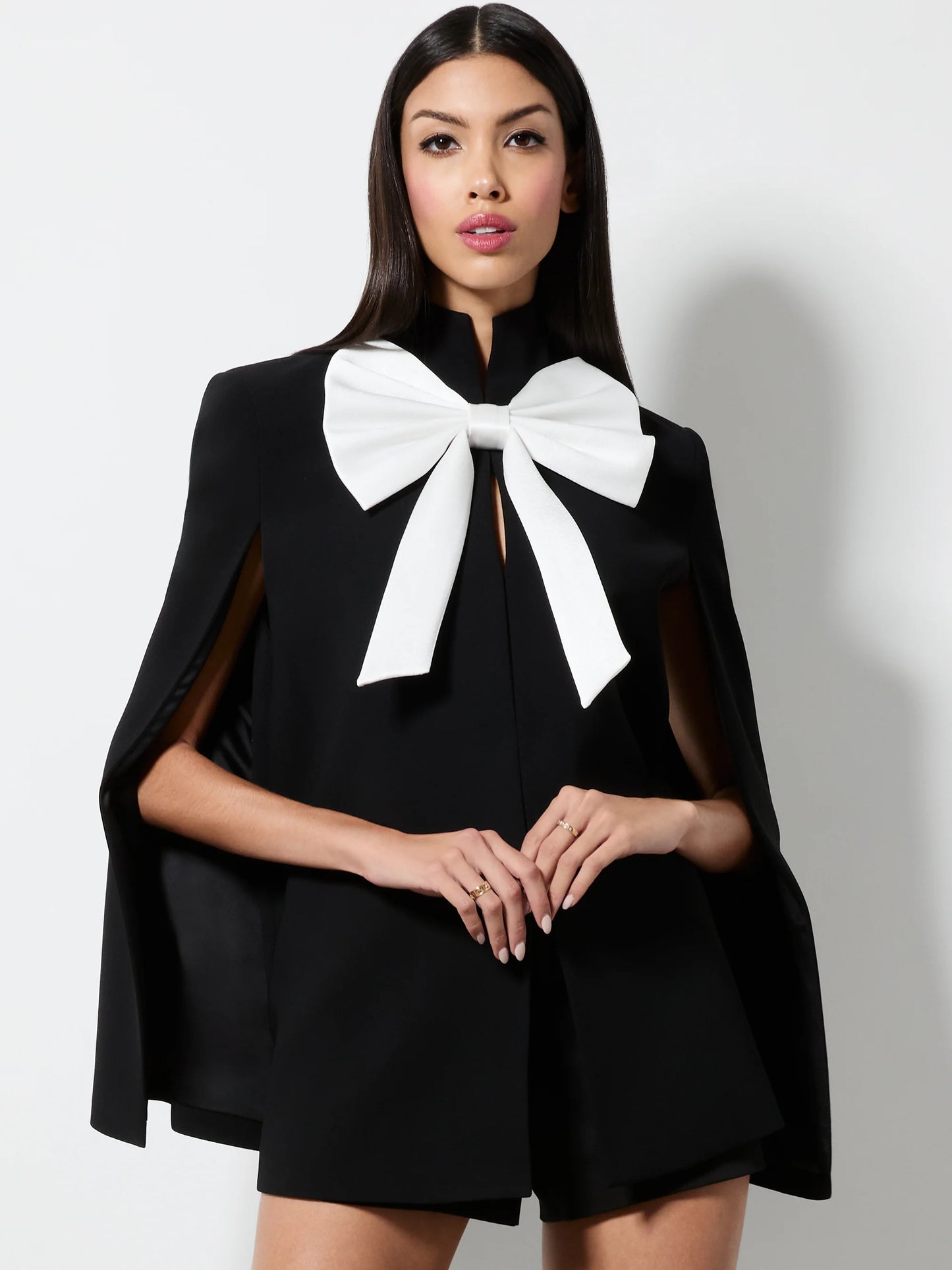 Philippa Bow Cape Black/Off White - Alice + Olivia