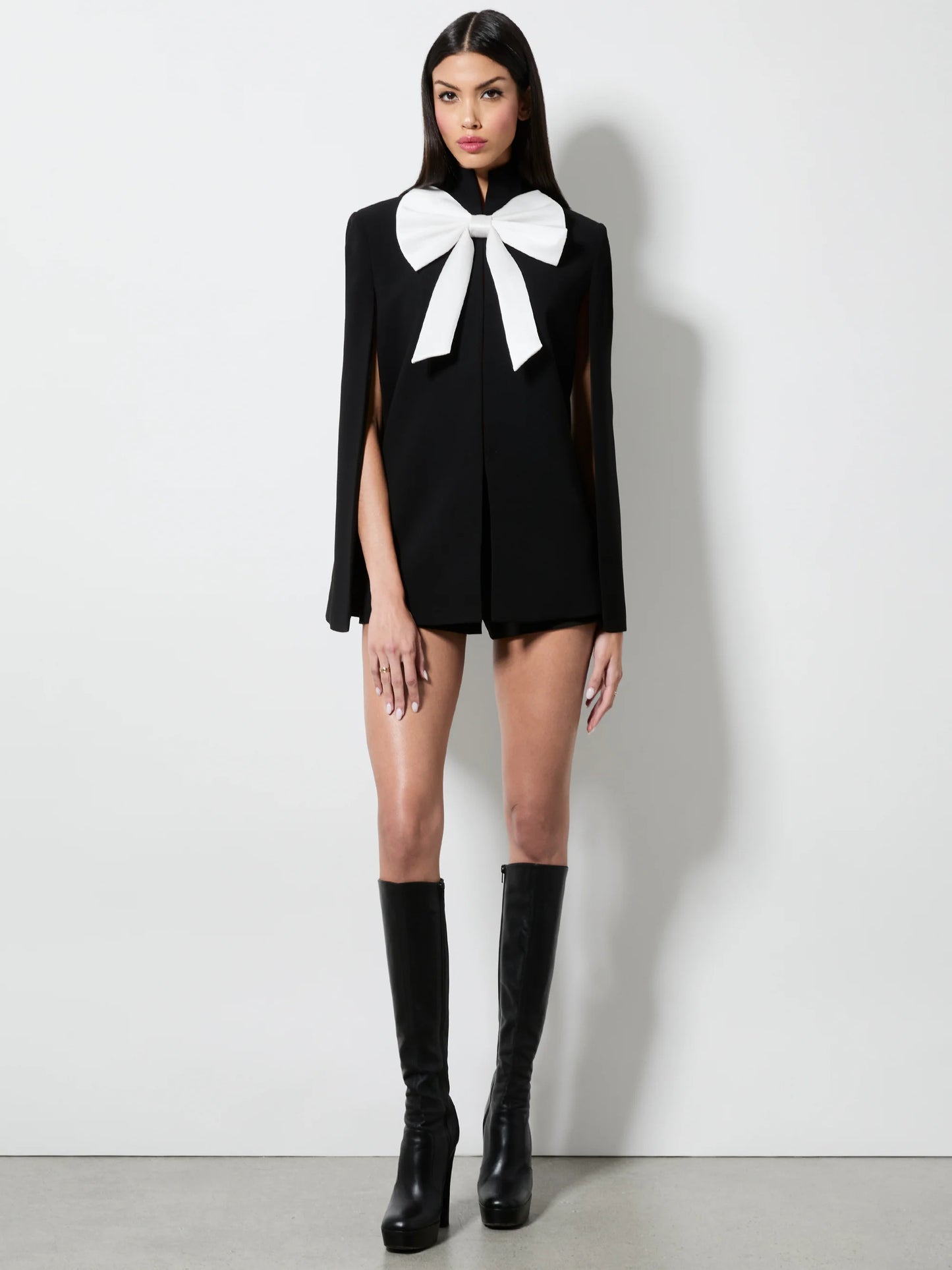 Philippa Bow Cape Black/Off White - Alice + Olivia