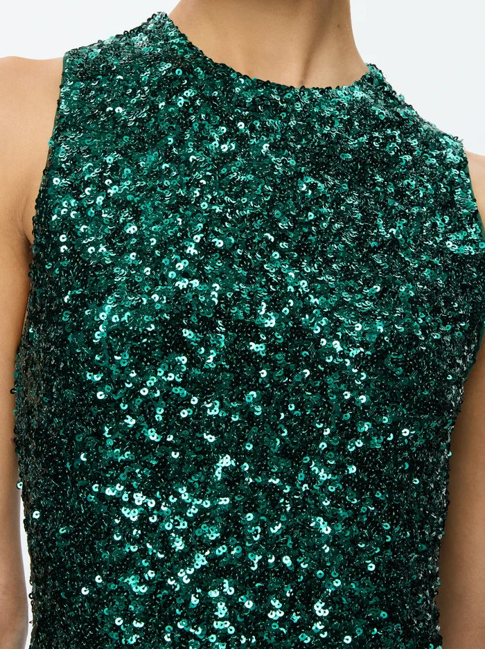 Coley Sequin Mini Dress Forest Green - Alice + Olivia