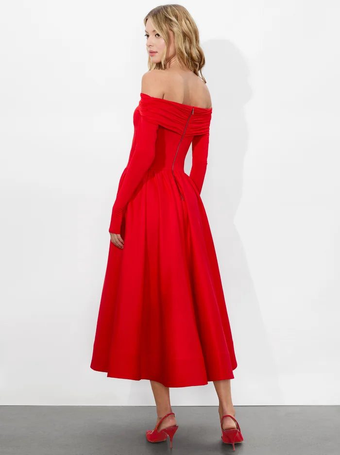 Chara Flared Midi Dress Bright Ruby - Alice + Olivia