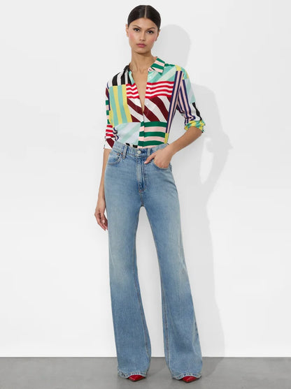 Willa Placket Top Sorbet Stripe - Alice + Olivia