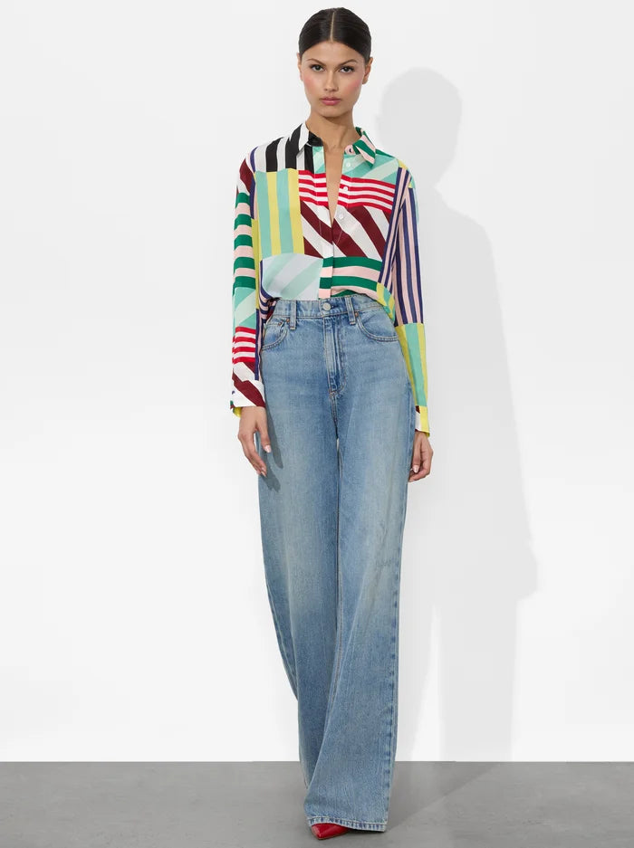 Willa Placket Top Sorbet Stripe - Alice + Olivia