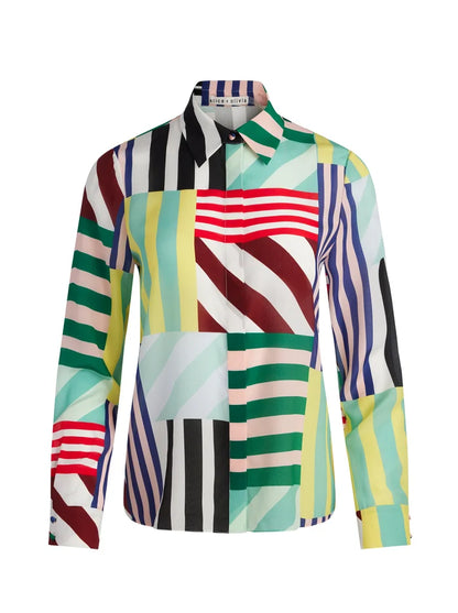 Willa Placket Top Sorbet Stripe - Alice + Olivia