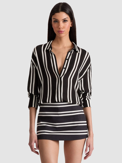Dimitra Oversized Button Down Paddleboard Stripe - Alice + Olivia