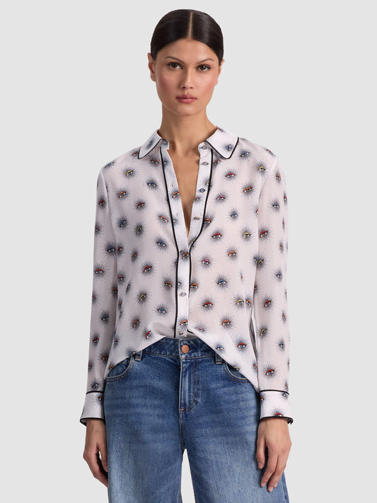 Willa Silk Blouse Visionary - Alice + Olivia