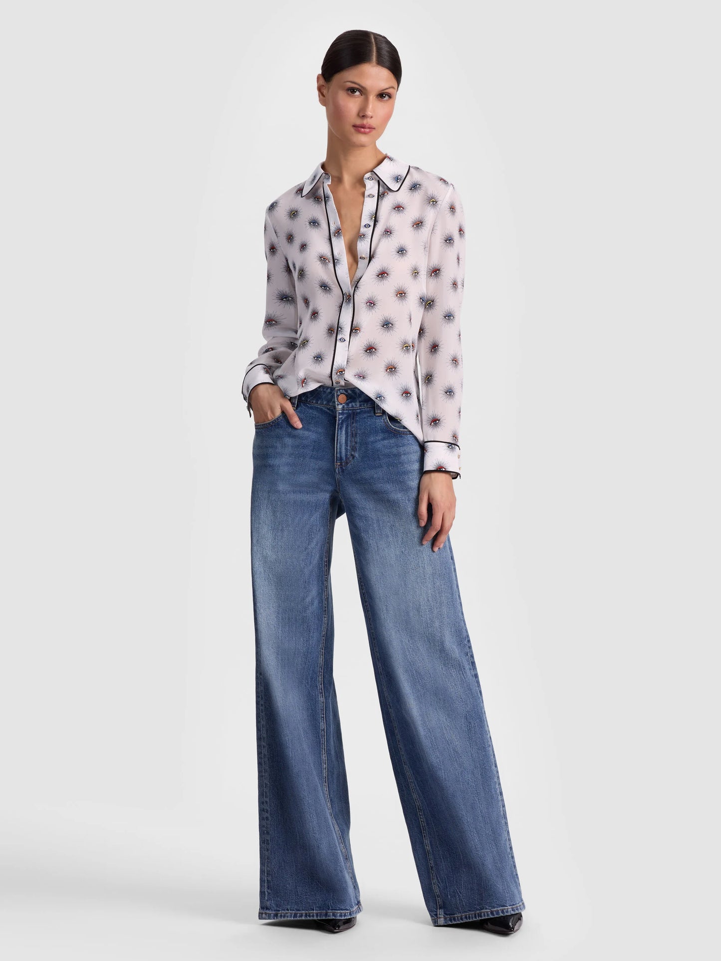 Willa Silk Blouse Visionary - Alice + Olivia