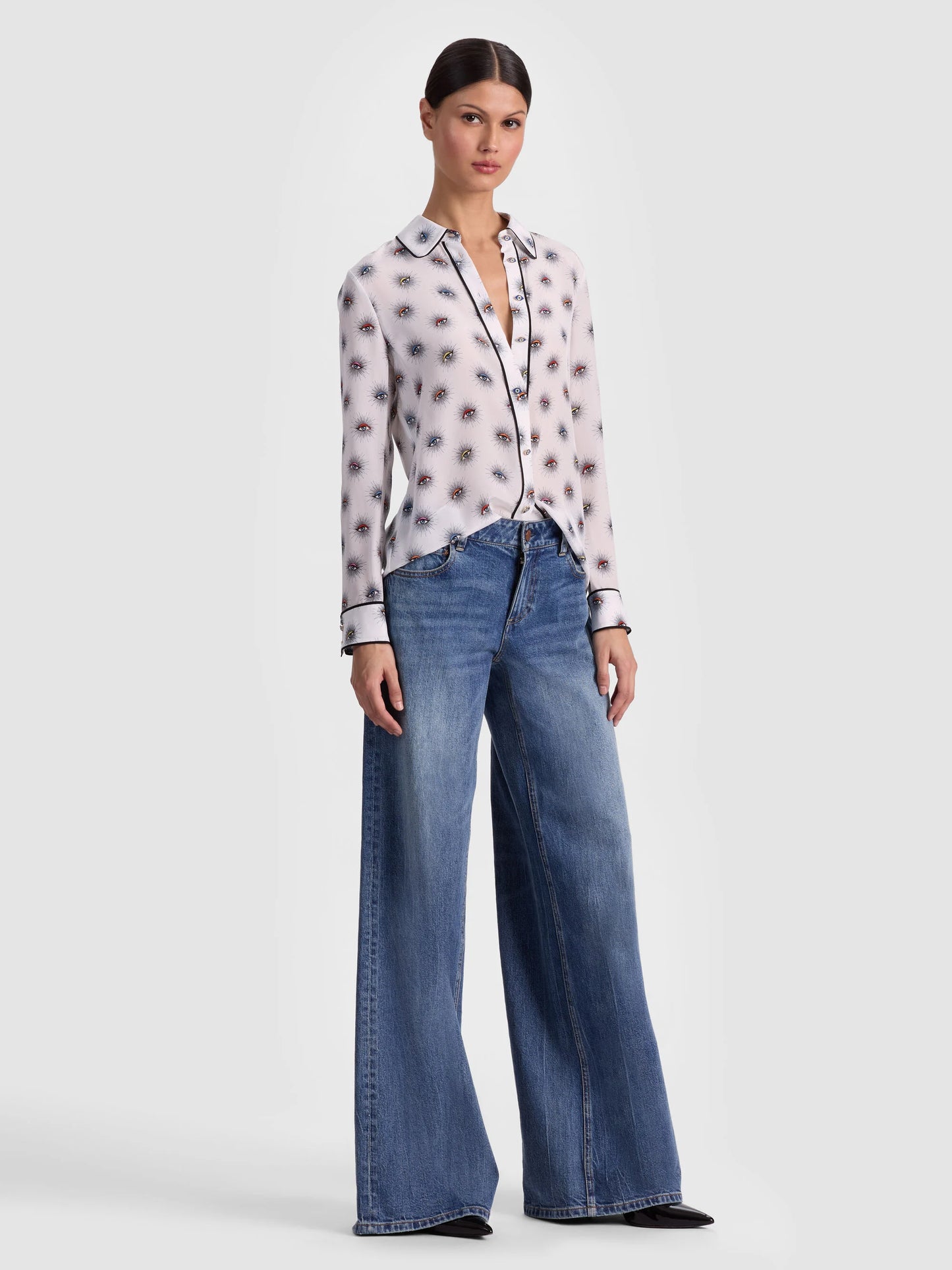 Willa Silk Blouse Visionary - Alice + Olivia