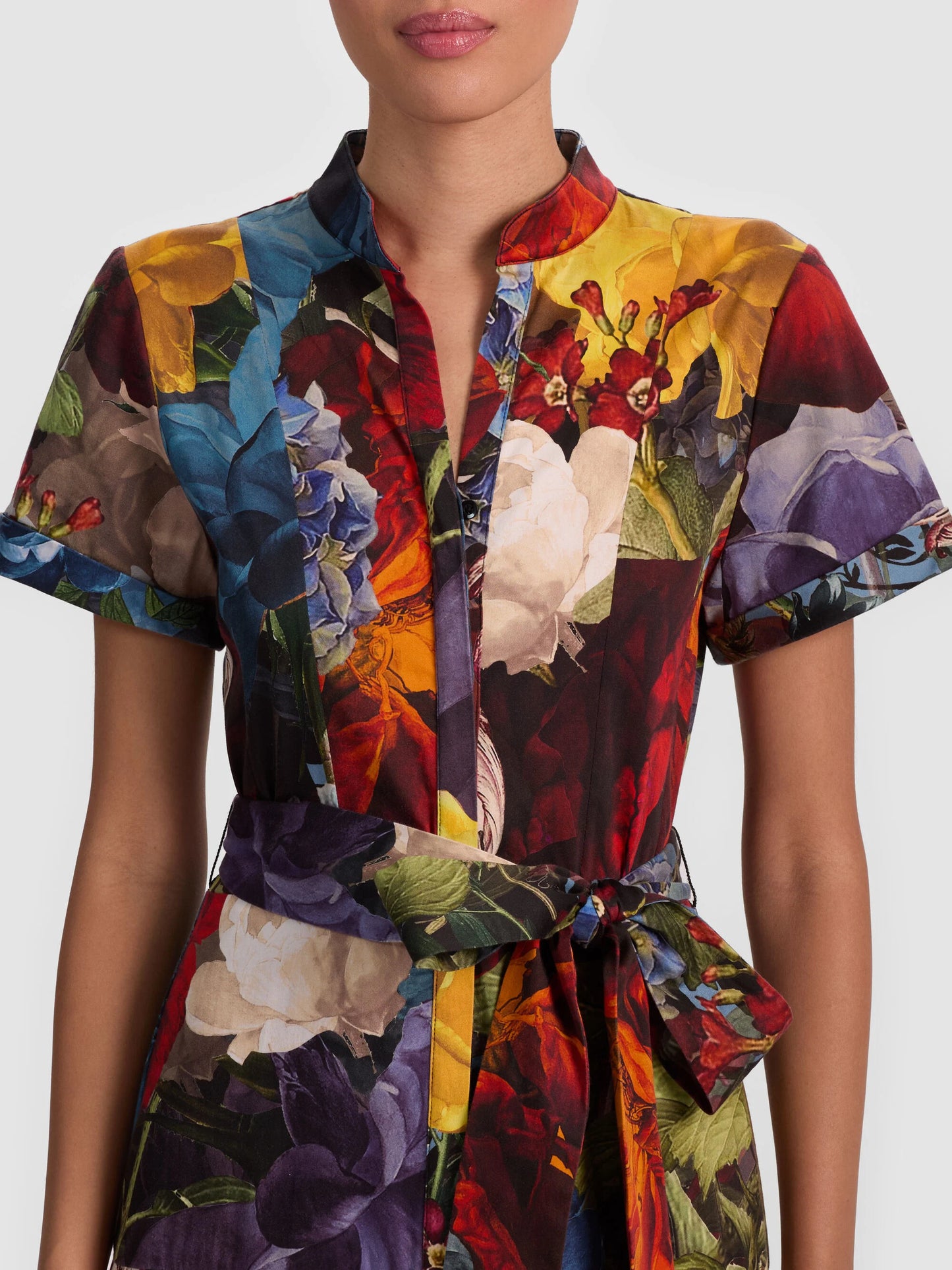 Lucy Midi Shirt Dress Flourish Lg - Alice + Olivia