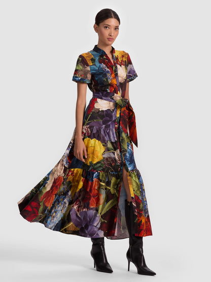 Lucy Midi Shirt Dress Flourish Lg - Alice + Olivia