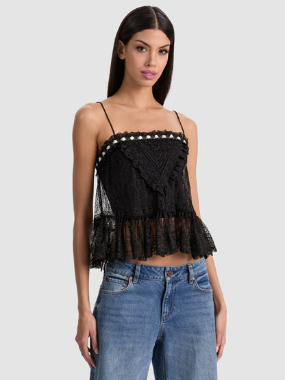 Alessia Lace Top Black - Alice + Olivia