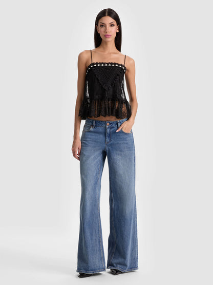 Alessia Lace Top Black - Alice + Olivia