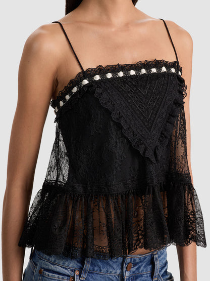 Alessia Lace Top Black - Alice + Olivia