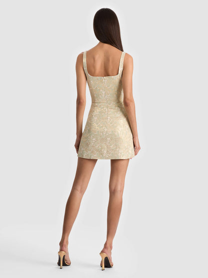 Eve Embroidered Mini Dress Off White/Sage - Alice + Olivia