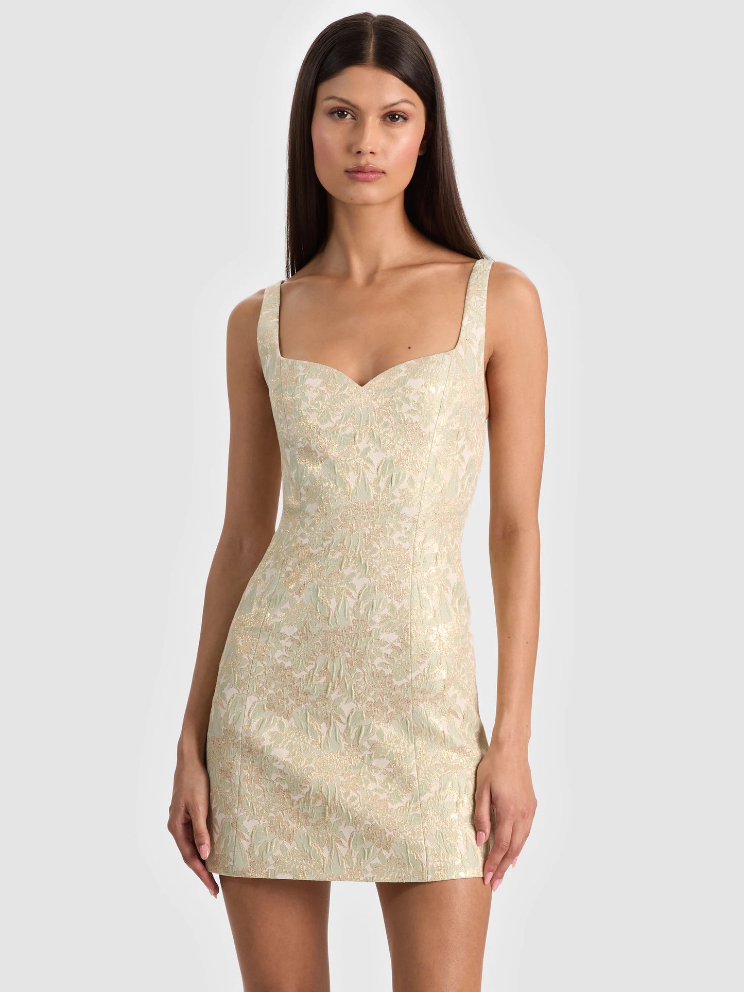 Eve Embroidered Mini Dress Off White/Sage - Alice + Olivia