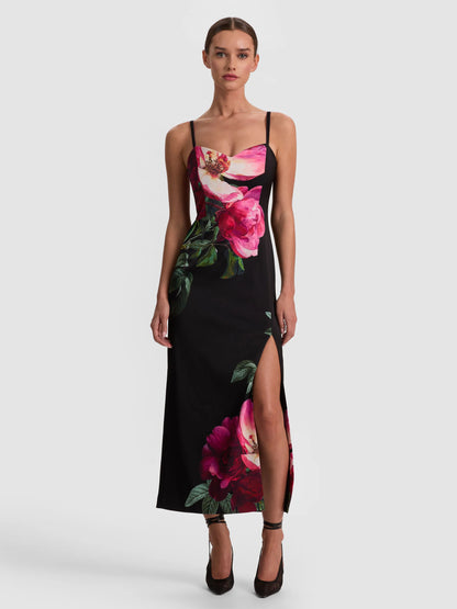 Nina Midi Dress Empress Bloom Black - Alice + Olivia