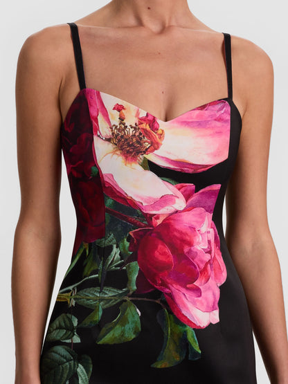 Nina Midi Dress Empress Bloom Black - Alice + Olivia