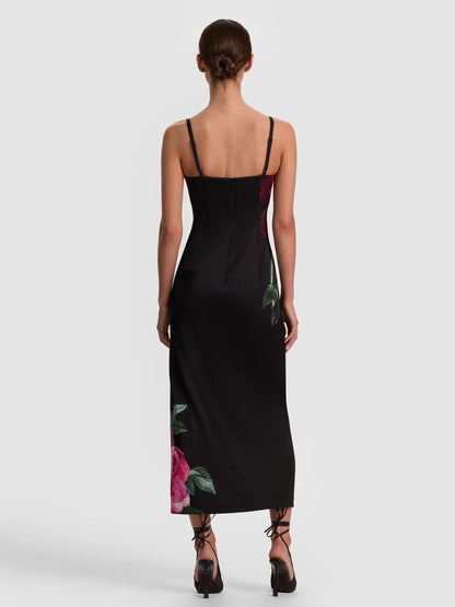 Nina Midi Dress Empress Bloom Black - Alice + Olivia
