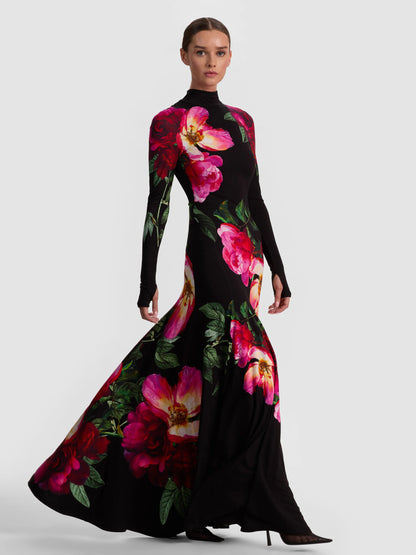 Augusta Open Back Maxi Dress Empress Bloom Black - Alice + Olivia