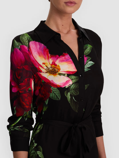 Chassidy Maxi Shirt Dress Empress Bloom Black - Alice + Olivia