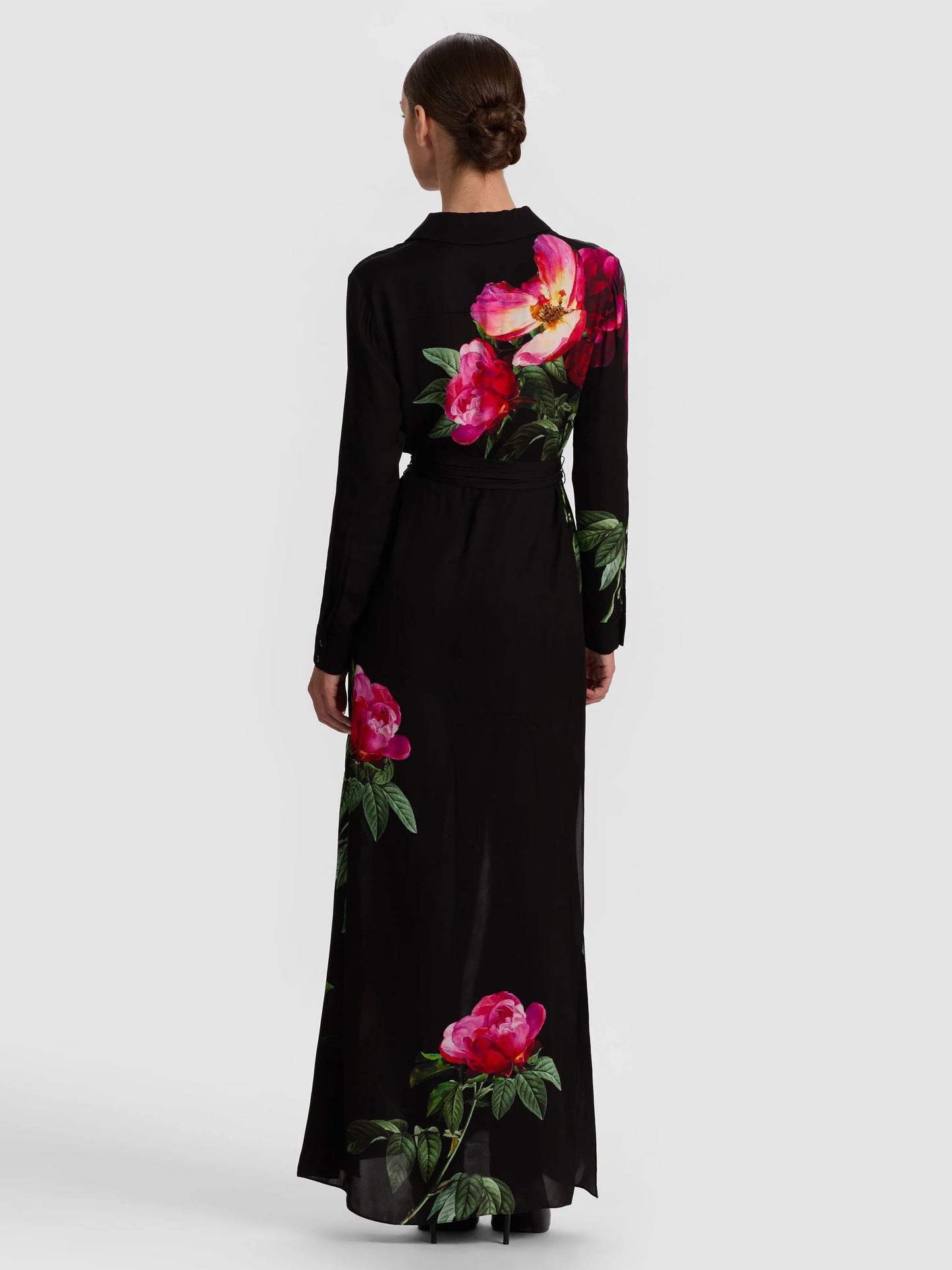 Chassidy Maxi Shirt Dress Empress Bloom Black - Alice + Olivia