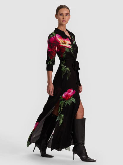 Chassidy Maxi Shirt Dress Empress Bloom Black - Alice + Olivia