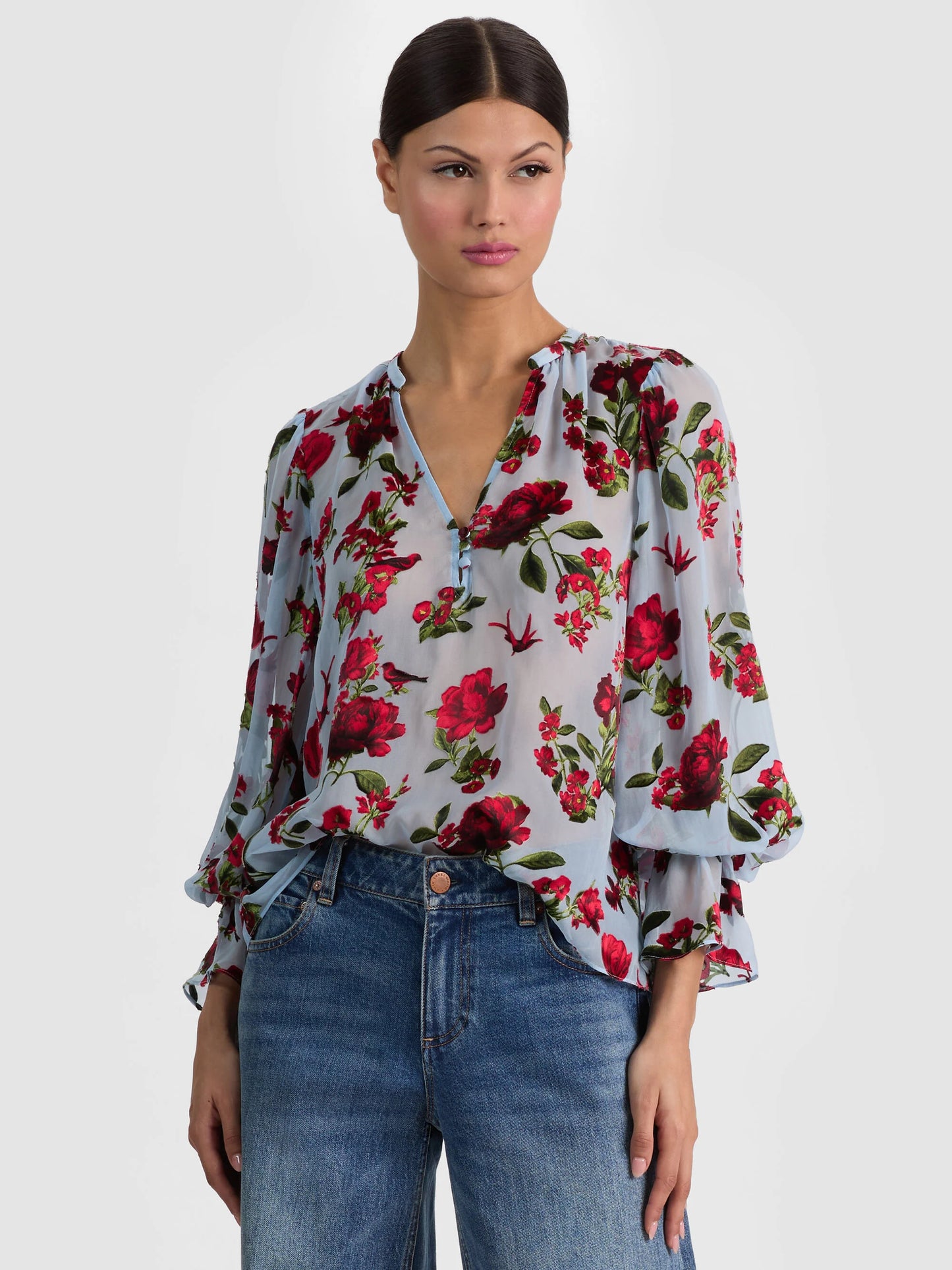 Moranne Blouse American Beauty Carolina Blue - Alice + Olivia
