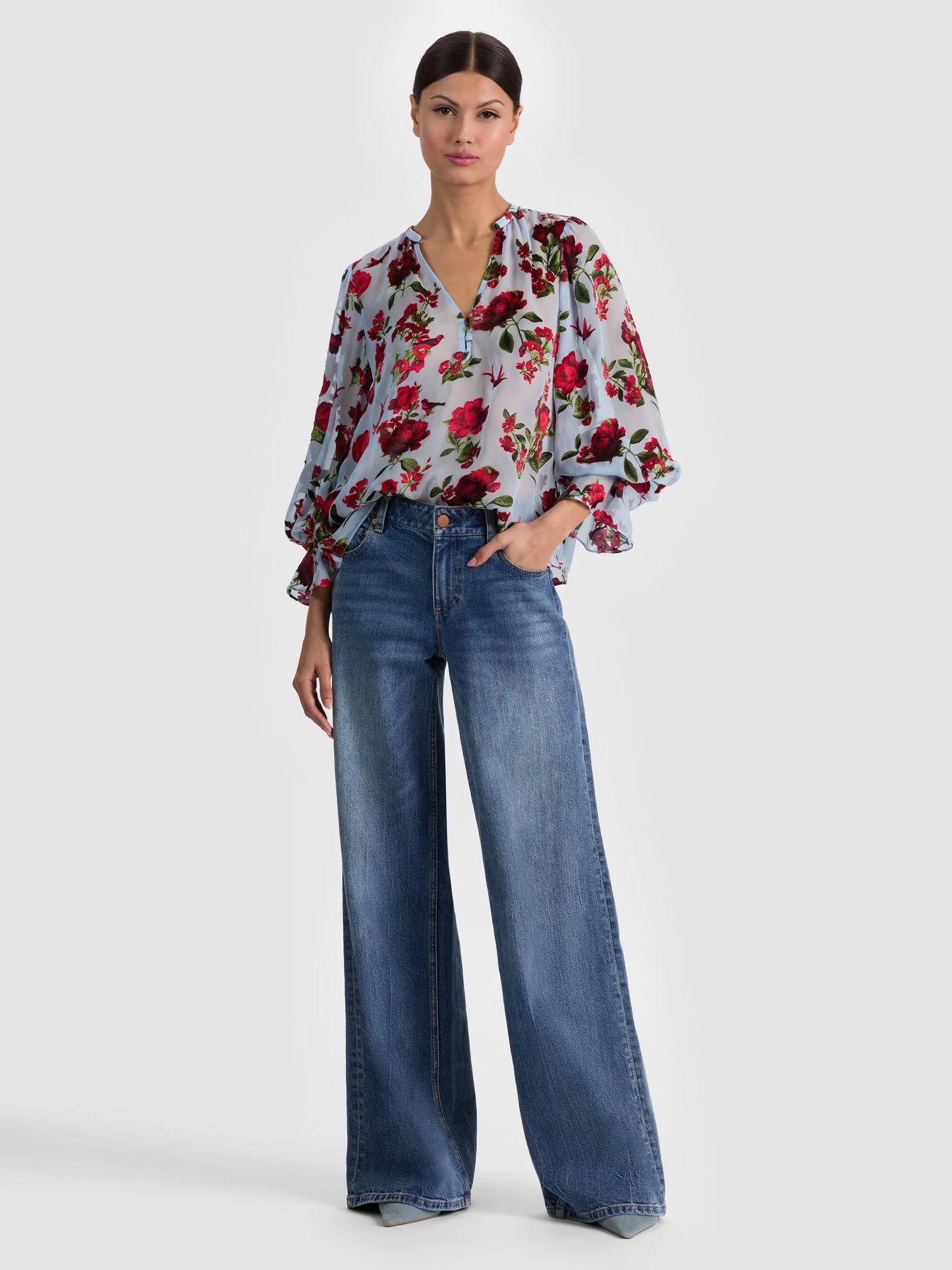 Moranne Blouse American Beauty Carolina Blue - Alice + Olivia