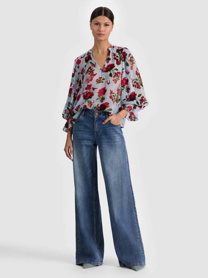 Moranne Blouse American Beauty Carolina Blue - Alice + Olivia