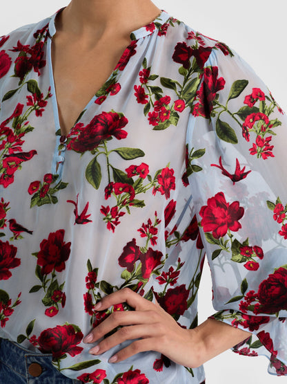 Moranne Blouse American Beauty Carolina Blue - Alice + Olivia