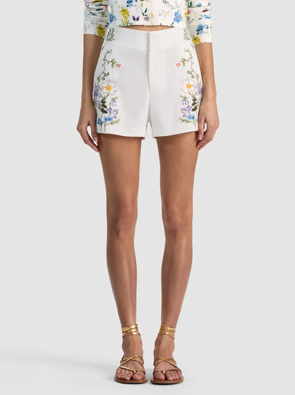 Cady Embroidered Short Twisting Vines Off White - Alice + Olivia