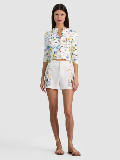 Cady Embroidered Short Twisting Vines Off White - Alice + Olivia
