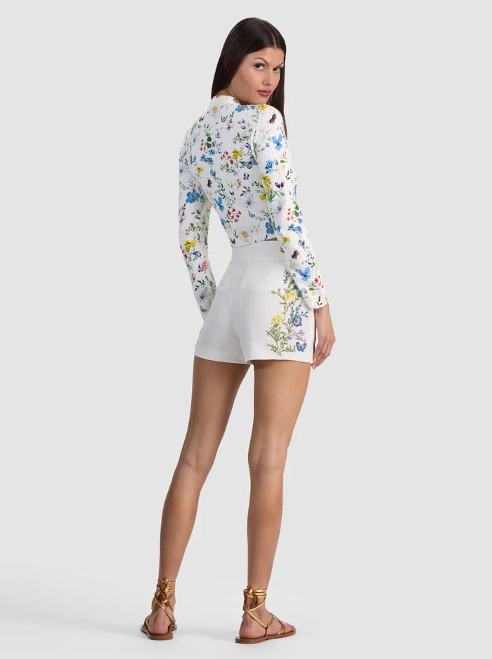 Cady Embroidered Short Twisting Vines Off White - Alice + Olivia