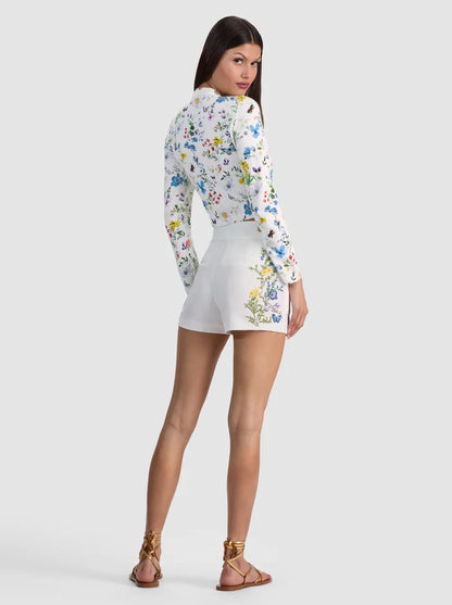 Cady Embroidered Short Twisting Vines Off White - Alice + Olivia