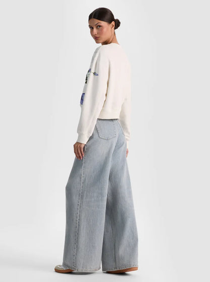 Russell Embellished Crewneck Sweatshirt Twisting Vines Off White - Alice + Olivia