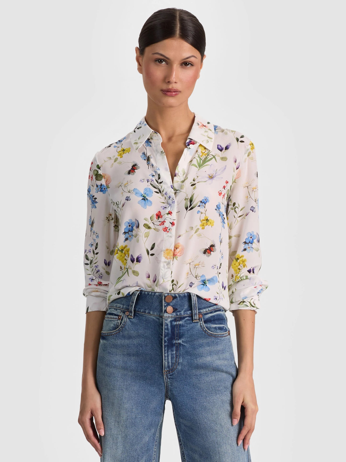 Willa Silk Blouse Twisting Vines Off White - Alice + Olivia
