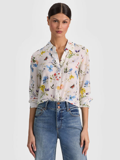 Willa Silk Blouse Twisting Vines Off White - Alice + Olivia