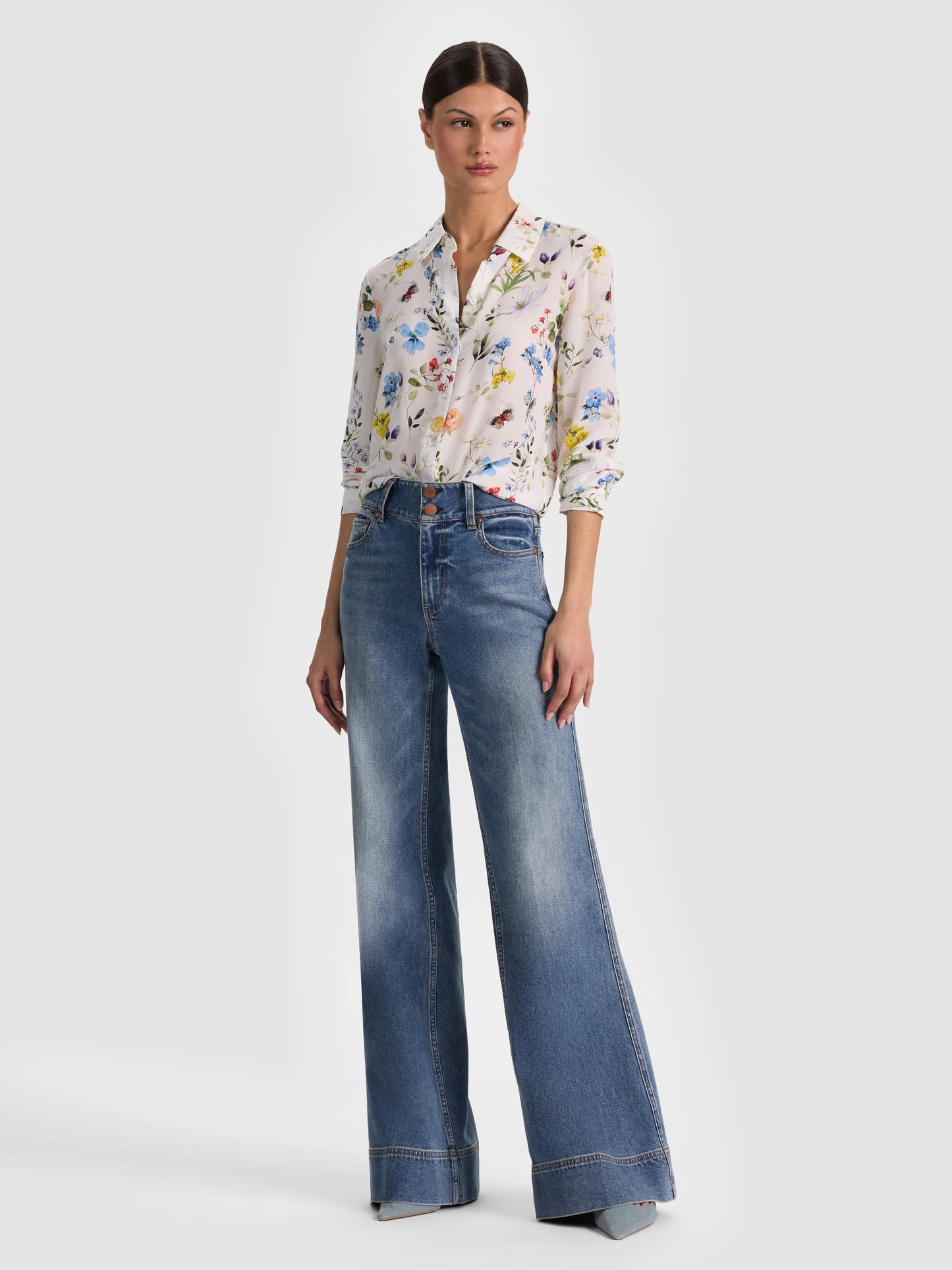 Willa Silk Blouse Twisting Vines Off White - Alice + Olivia