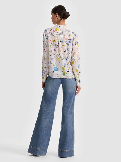 Willa Silk Blouse Twisting Vines Off White - Alice + Olivia